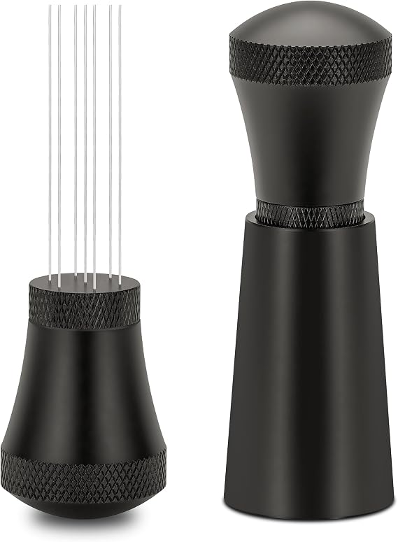 WDT Tool, WDT Tool Espresso Distribution Tool, 0.3mm Stainless Steel 7 Needles WDT Tool Coffee Stirrers Distributor with Stand for Barista, Black (3 Replacement Needle)
