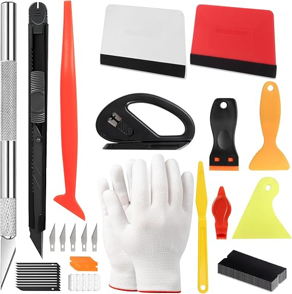 52Pcs Vinyl Wrap Tools with Scrapers Squeegees Trimmer Nylon Glove | Car Window Tint Kit, Wallpaper Smoothing Tools for Car Wrapping, Kitchen Worktop, House Window Tint Installation