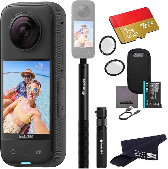 Insta360 X3- Waterproof 360 Action Camera with 1/2" 48MP Sensors, 5.7K 360 HDR Video, 72MP 360 Photo, 4K Single-Lens, 2.29" Touchscreen, AI Editing |Bundle Includes Bullet time, Lens Guard&1TB