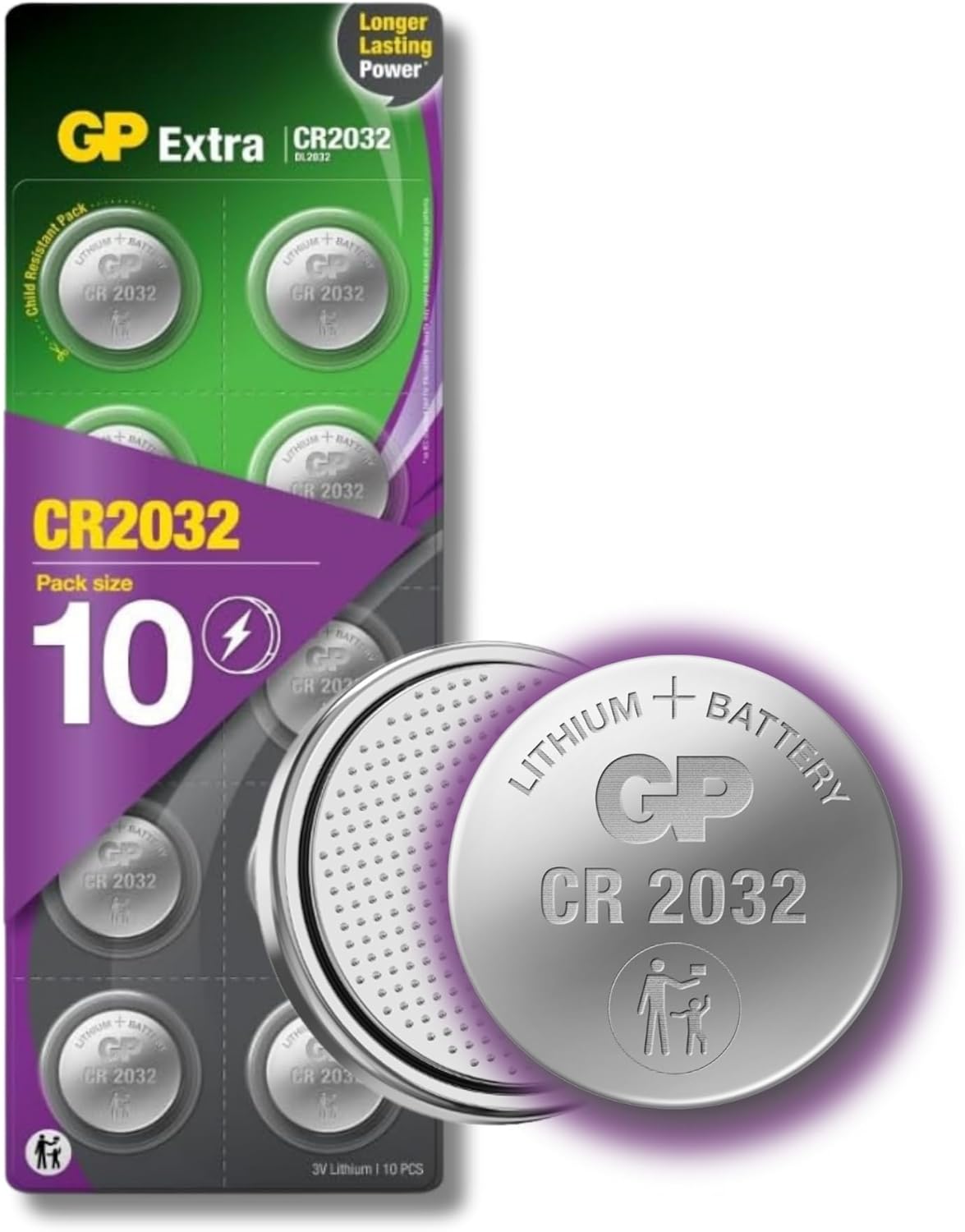 CR2032 Batteries 3V Lithium – Pack of 10 – CR 2032  Batteries CR2032  DL2032  ECR2032 GP Extra By GP Batteries Ideal for CMOS - Remotes – Head Torch - Tea Light Candles – Toys – Keyfob – Scales