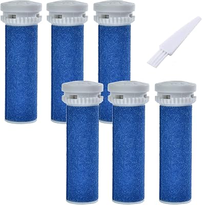 6 Pack Blue Extra Coarse Replacement Roller Refills Compatible with Scholl Express Pedi Foot Smoother Include a Cleaning Brush