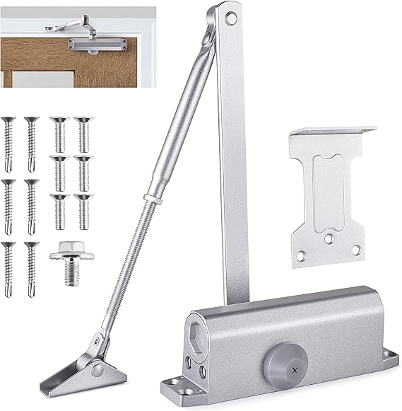 Hydraulic Automatic Door Closer for Residential, Security Screen Door Hydraulic Closer for Home Or Commercial Silver