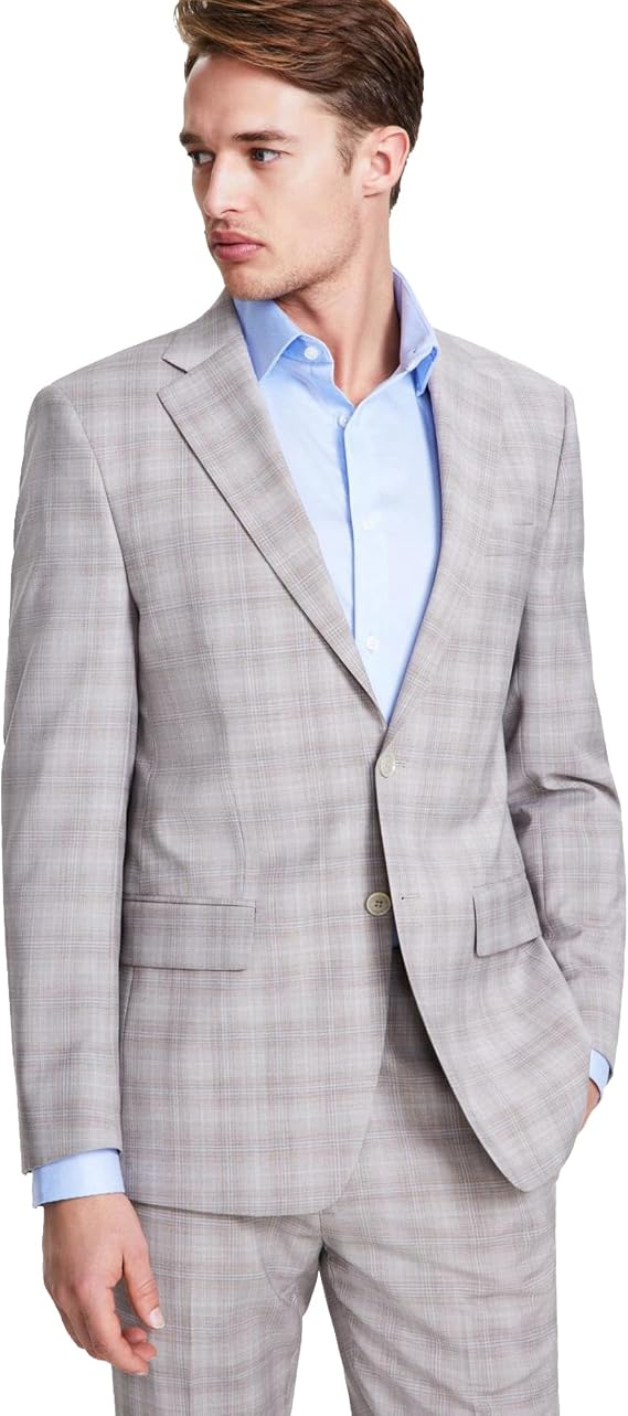 Calvin Klein Mens Wool Blend, Stretch, Plaid Two Button Blazer Jacket, Multicoloured, 36 Short