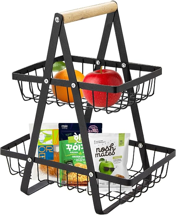 2 Tier Countertop Fruit Basket,Portable Fruit Bowle Basket for Kitchen Organizer Storage & Dining Room Fruits Vegetable Bread Snacks