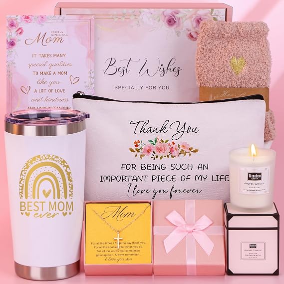 Birthday Gifts for Mom from Daughter Son - Unique Christmas Mom Gifts Ideas for Mother in Law, Mama, Stepmom, Best Mom Ever Gift Basket, Personalized Mothers Day Gift Box w/Tumbler