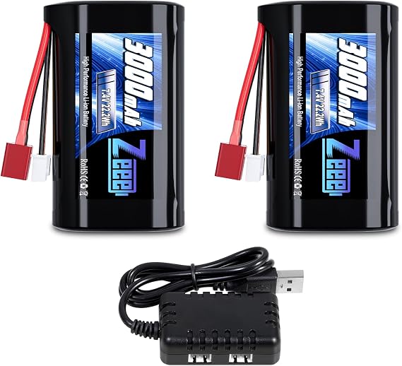 Zeee 2S Li-ion Battery 3000mAh 7.4V T Connector with 7.4V Battery Charger