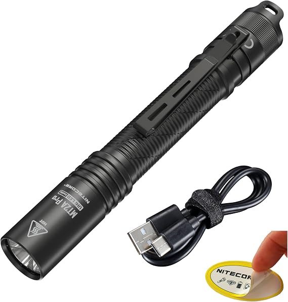 Nitecore MT2A Pro EDC Flashlight, 1000 Lumens, 279 Yard Beam, USB-C Rechargeable, Dual Power Compatibility, Compact Waterproof Slim Penlight, Including NitecoreS Sticker