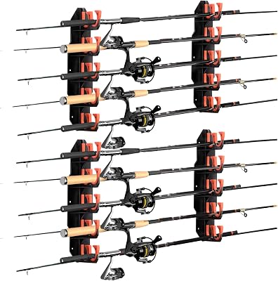 Fishing Rod Holders, Fishing Pole Holders for Garage, Wall or Ceiling Mounted Fishing Rod Rack Holds Up to 10 Rods2 Pack