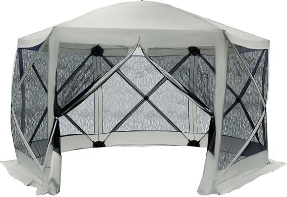 Outsunny 12' x 12' Hexagon Screen House Pop Up Tent Portable Gazebo Beige | Canopy Shelter, Mesh Netting Walls, Carry Bag, Shaded Interior