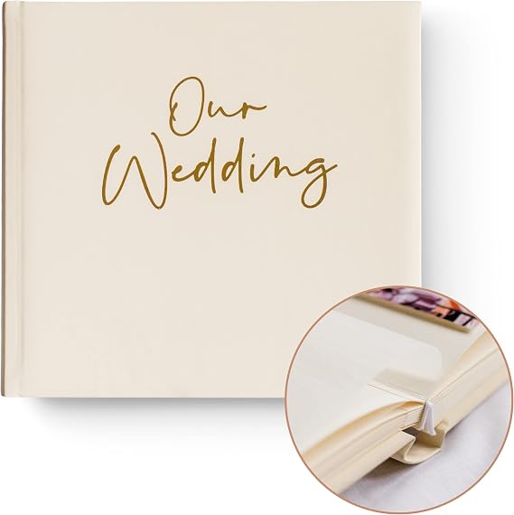 Personalized Large Memory Book for Family, Wedding, Anniversary, Guest Memory Book - Photo Album Scrapbook - 50 Blank Pages Can Fit 200 Pictures - Wedding Scrapbook Album (Gold&Cream)