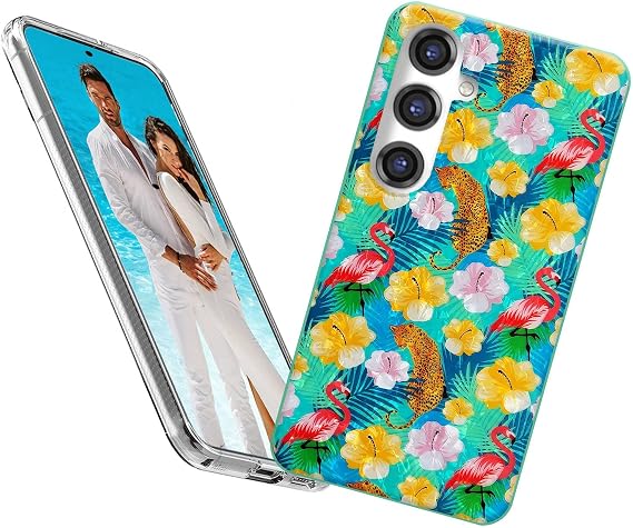 for Samsung Galaxy S23 FE Case for Girl Women,ARSTVEC Glitter Mother of Pearl Shiny Sparkle Bling Slim Soft TPU Phone Cover for Galaxy S23 FE,Cute Animal Leopard Pink Flamingo Palm Tree Flower Floral