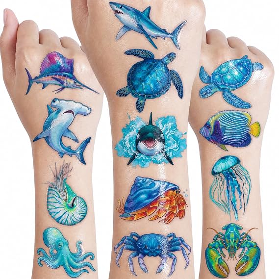 120 PCS Ocean Animals Pre-Cut Temporary Tattoos