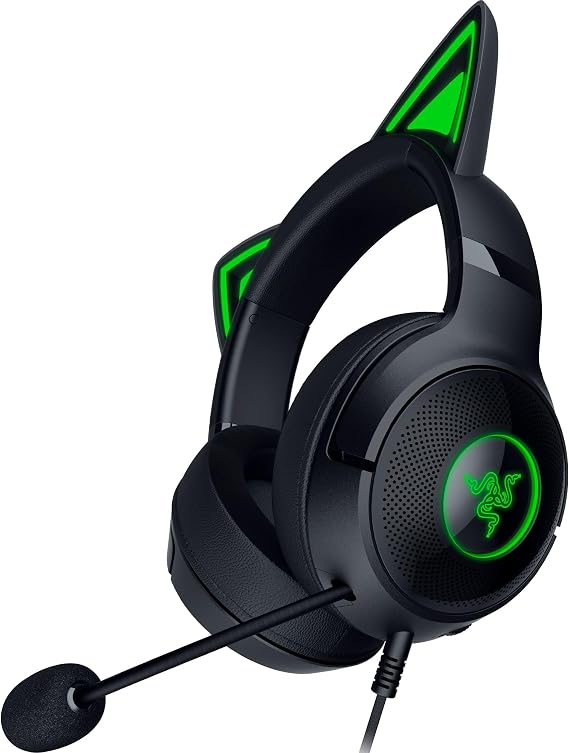 Razer Kraken Kitty V2 Wired RGB Headset with Cat Ears (Reactive Streaming Lighting HyperClear Micro Triforce 40 mm Driver 7.1 Surround Sound) Black
