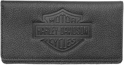 Harley-Davidson Womens B&S Embossed Checkbook Cover, Black Leather ZWL4752-BLACK