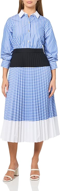 Karl Lagerfeld Women's Long Sleeve Stripe Office Friendly Bright Dress