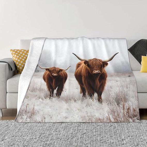 Yak Pattern Microfiber Fleece Throw Blanket, Lightweight All-Season Blanket for Sofa Bed Travel
