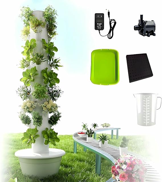 Hydroponic Tower Hydroponics Growing System, Vertical Hydroponics Garden Tower Aeroponic Tower with Movable Water Tank for Herbs Fruits and Vegetables-*