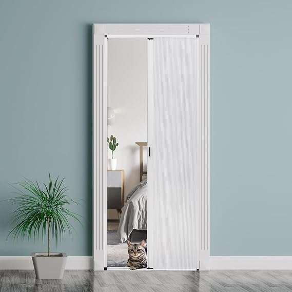 ROOMNEST No-Drilling Interior Accordion Door, Retractable Folding Door with Aluminum Frame and Cellular Fabric, Waterproof and Heat Insulation, for Bedroom, Bathroom, Kitchen, Office(White