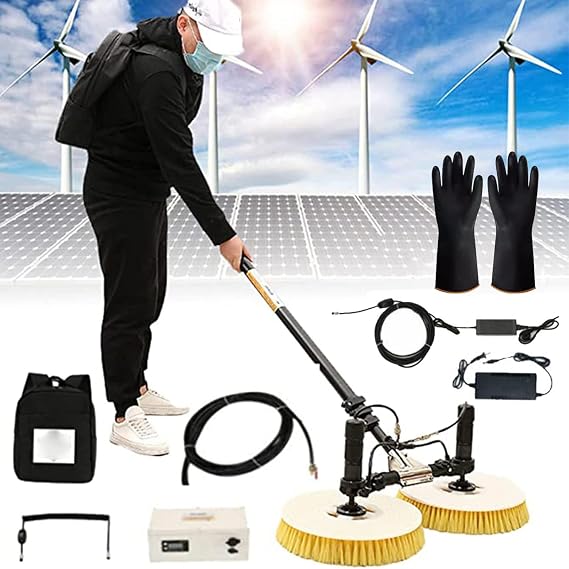 Electric Solar Photovoltaic Panel Cleaning(Double Head),3.5m/5.5m/7.5m Extendable Solar Panel Cleaning Brush(Plug-In + Lithium Battery),Strong