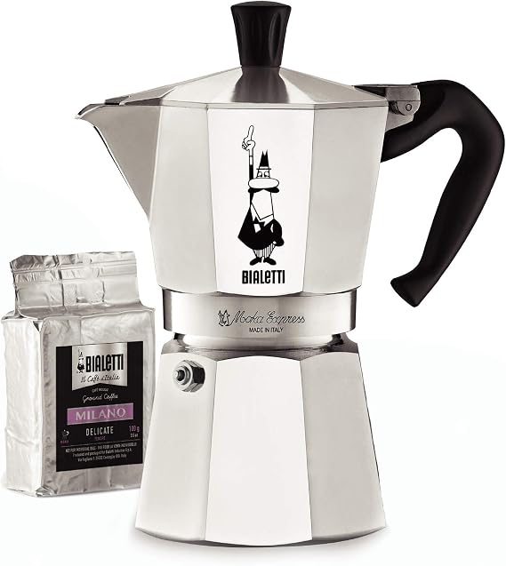 Bialetti Express Moka Pot, 6 -Cup & Coffee, Aluminum Silver