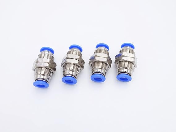 Push to Connect Fitting 1/4" Tube OD, Pneumatic Air Water Bulkhead Union Two Way Connector/Coupler (Pack of 4)