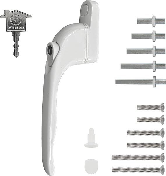Home Secure™ Universal Locking uPVC Window Handle with Keys – Espag Window Handle Replacement, Reversible Left or Right, Multi-Spindle Fit, White