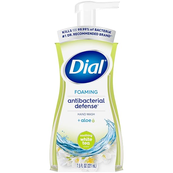 Dial Antibacterial Foaming Hand Wash, Soothing White Tea, 7.5 fl oz | Helps maintain soft hands, Gentle for frequent use, No parabens or phthalates, Dermatologist tested