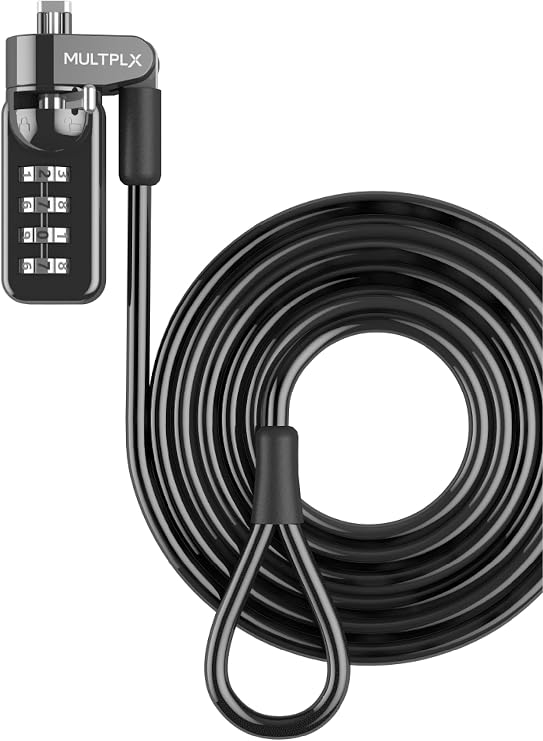 Combination Laptop Lock | Standard Size T-shaped Bar Locking Mechanism | 1.7m Hard Cut Resistant Steel Cable | 4 Digit Combination Lock | Strong Security Lock
