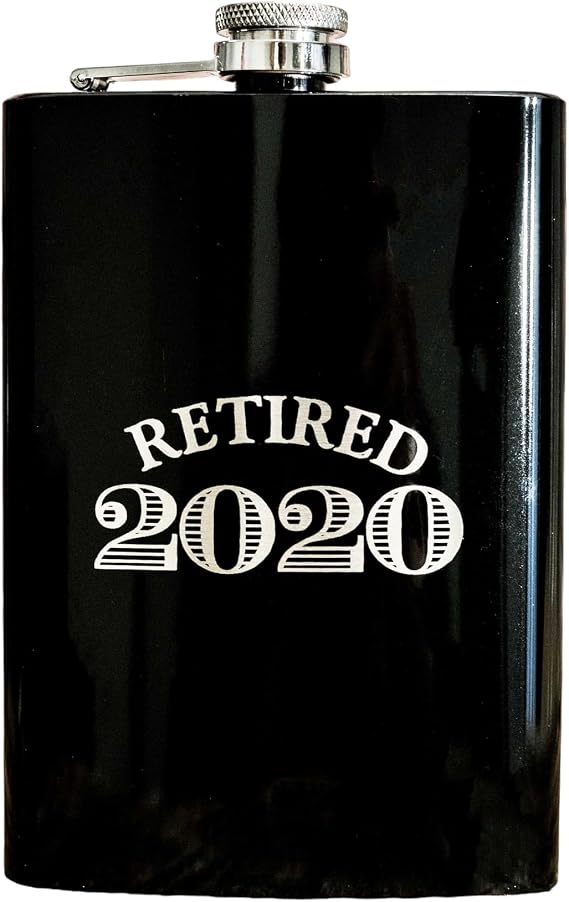 8oz BLACK Retired with Year Flask