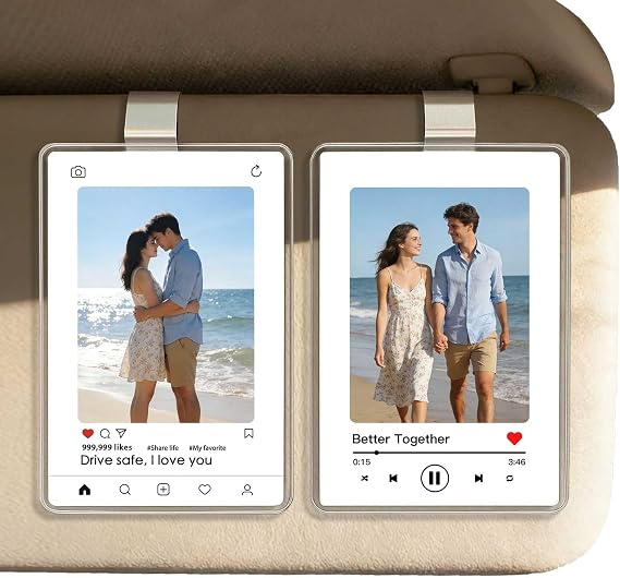 WCDHOR 2 x Custom Photo Car Visor Clip, Personalized Gift for Him Anniversary, Drive Safe Gift, Car Photo Frame, Couples Keepsake Unique, Couples,