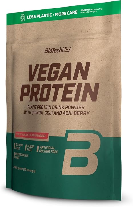BioTechUSA Vegan Protein Vegetable Protein from Pea and Rice With amino acids and vitamin B12 with 5 different superfoods vegan lactose free gluten free 2 kg forest fruits