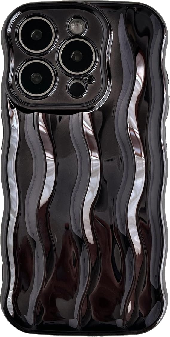 Caseative for iPhone 15 Pro Case, Light Black | Water Ripple Pattern Curly Wave Frame Soft
