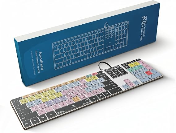 KB Covers Pro Tools Shortcut Backlit Aluminum Keyboard for Windows PC 150+ Color-Coded Audio Editing Keys, US Layout, USB Wired, Compatible with Desktop & Laptop PCs