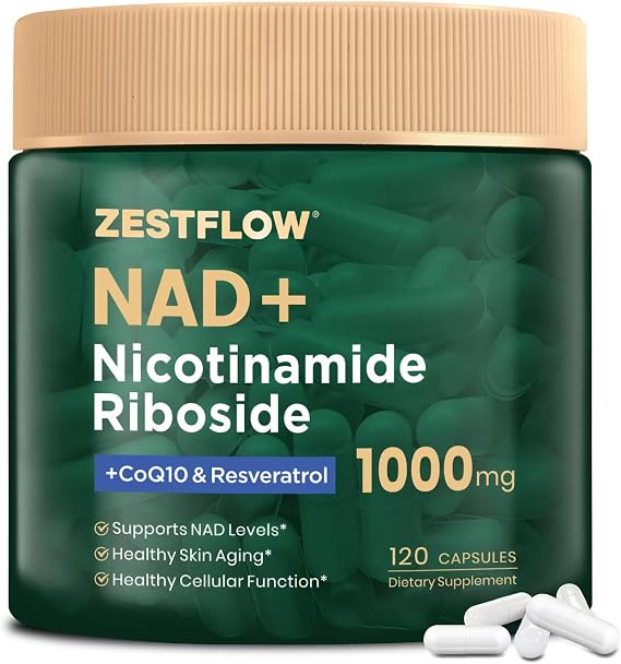 NAD Supplement, NAD+ Nicotinamide Riboside Resveratrol 1000mg, Liposomal NAD Supplement for Women & Men, NAD Plus with CoQ10 for Cellular Energy & Healthy Aging, 120 Caps - 60 Day Supply