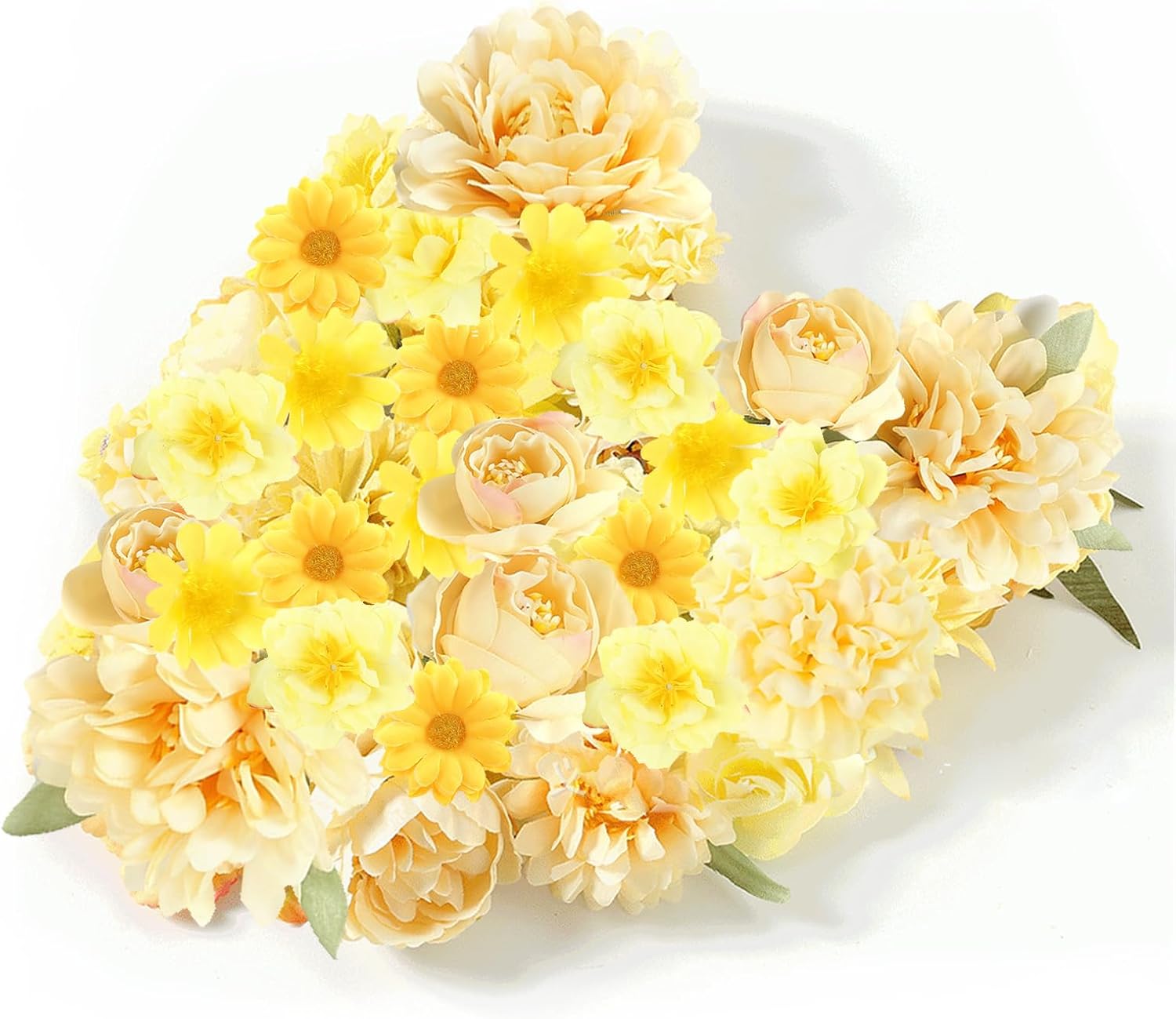 30 PCS Artificial Flower, Yellow Fake Flowers Heads, Silk Flowers Cake Decorations Faux Flower Bulk Mix for Craft DIY Wreath Gift Wedding Art Party Home Garden Decoration