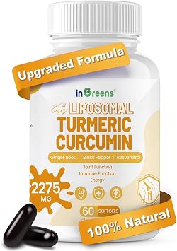 inGreens Turmeric Supplement 2275mg, 95% Curcumin, Liposomal Curcumin for Best Absorption, Curcumin Supplement for Joint Support, Bottled in USA - 60 Softgels