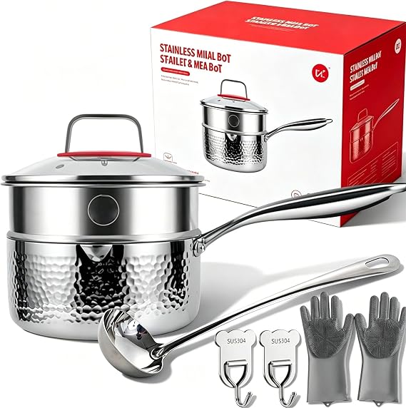 Pure Titanium Saucepan with Lid, 2026 Upgrade 100% Non-Toxic Titanium Pans for Cooking, Non-Stick Titanium Cookware, Titanium Pot, Extreme Heat-Resistant & Lasts a Lifetime (A-With Steamer, 7.08in)