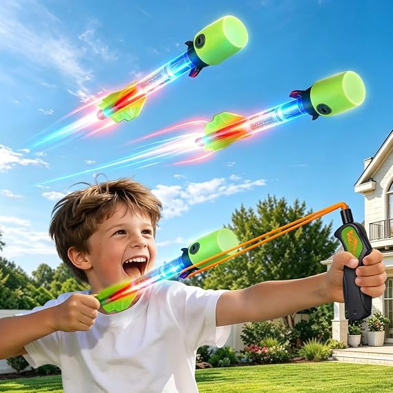 Light Up Slingshot Rocket Launcher for Kids Outdoor Games Toys Party Favors