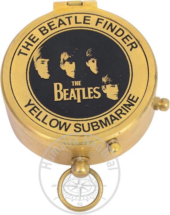 Antique Brass Finish Compass Yellow Submarine Beatle Finder Vintage Submarine Compass