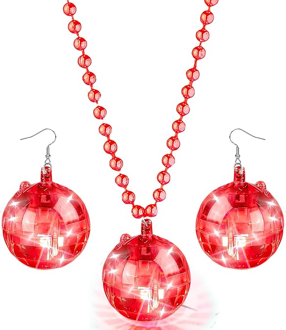 JICASTO LED Disco Ball Earrings and Necklaces, 2 Pcs 70s 80s Light up Disco Ball Set for Disco Party Favors Dance Accessories Women Halloween Costume
