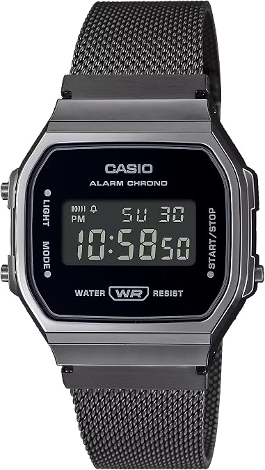 Casio A168WEMB-1BV Men's Vintage Collection Gunmetal Mesh Band Alarm Chronograph Illuminator Digital Watch