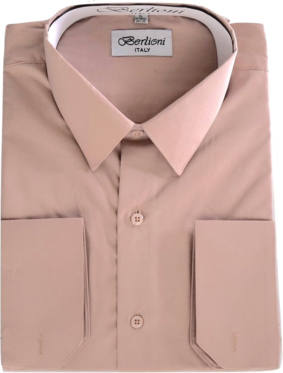 Men's Long Sleeve Dress Shirts | Solid Colors & Convertible Classic French Cuffs | Roomiest Fit Button Up Dress Shirt | Cotton & Polyester Machine Washable Available