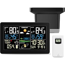 Weather Station with Rain Gauge Outdoor, Home Weather Stations Wireless Indoor Outdoor with Digital Rain Gauges, Thermometer, Barometer, Hygrometer, Atomic Clock, Weather Forecast and Alerts