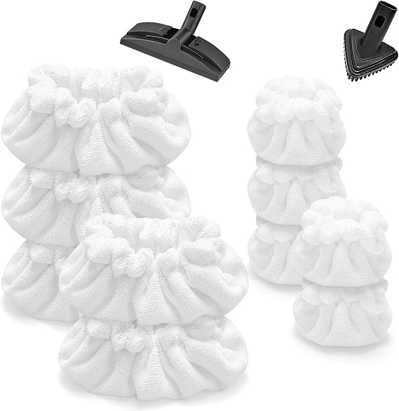 10 Pack Steam Mop Pads Compatible with Dupray Steam Cleaner etc, 5 Pack Large Rectangle Bonnets + 5 Pack Small Triangle Bonnets Reusable Washable Microfiber Steam Cleaner Accessories