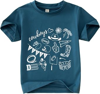 GLIGLITTR Toddler Boy Girl Football Shirt Cowboy Game Day Outfits Western Football Team Tshirt Kids Sports Fans Lover Tee Top