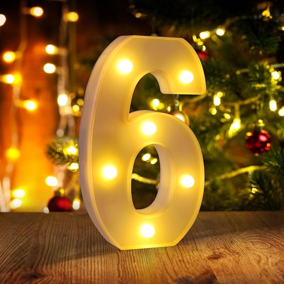 6th Birthday Decorations for Girls and Boys,6 Year Old Birthday Decorations for Centerpieces Table,Light Up Numbers 6 Sign Led for Party Backdrop Wall Decor for Wedding Anniversary Home