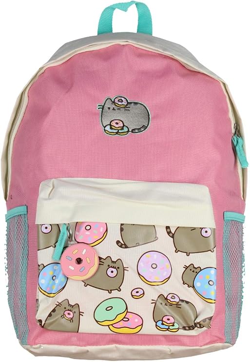 Pusheen Cat Donuts Zipper Backpack with Front Pocket and Donut Charm