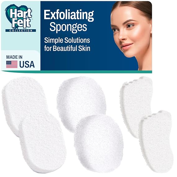 HartFelt Skin Care Bundle Includes 2 each Facial, 2 Body, Foot Sponges for Exfoliating and Removing Dead Skin | Reusable Chemical-Free Sponges for Deep Cleansing | Made in USA - 6 Count