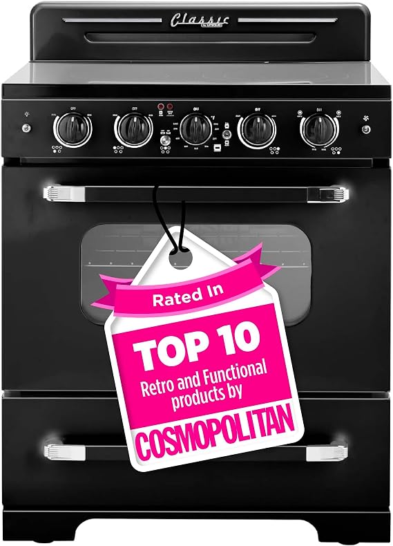 Unique Appliances Classic Retro Radiant Electric Range, Freestanding Electric Range with 5-Element Glass Cooktop, Convection Oven, and Oven Light, 30", Midnight Black