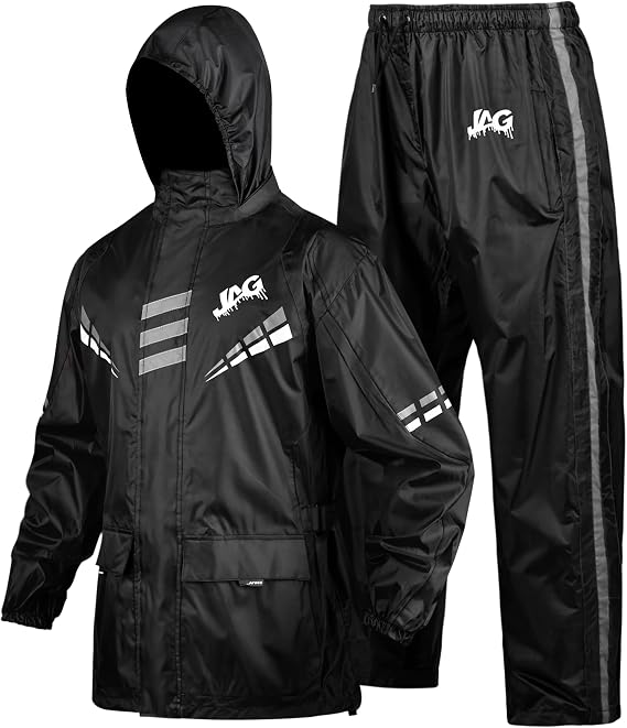 J.A.G. Motorcycle Rain Suit for Men & Women - 2 Pieces Waterproof Rain Jacket & Pants | Reflective Rain Coat with Hoodie